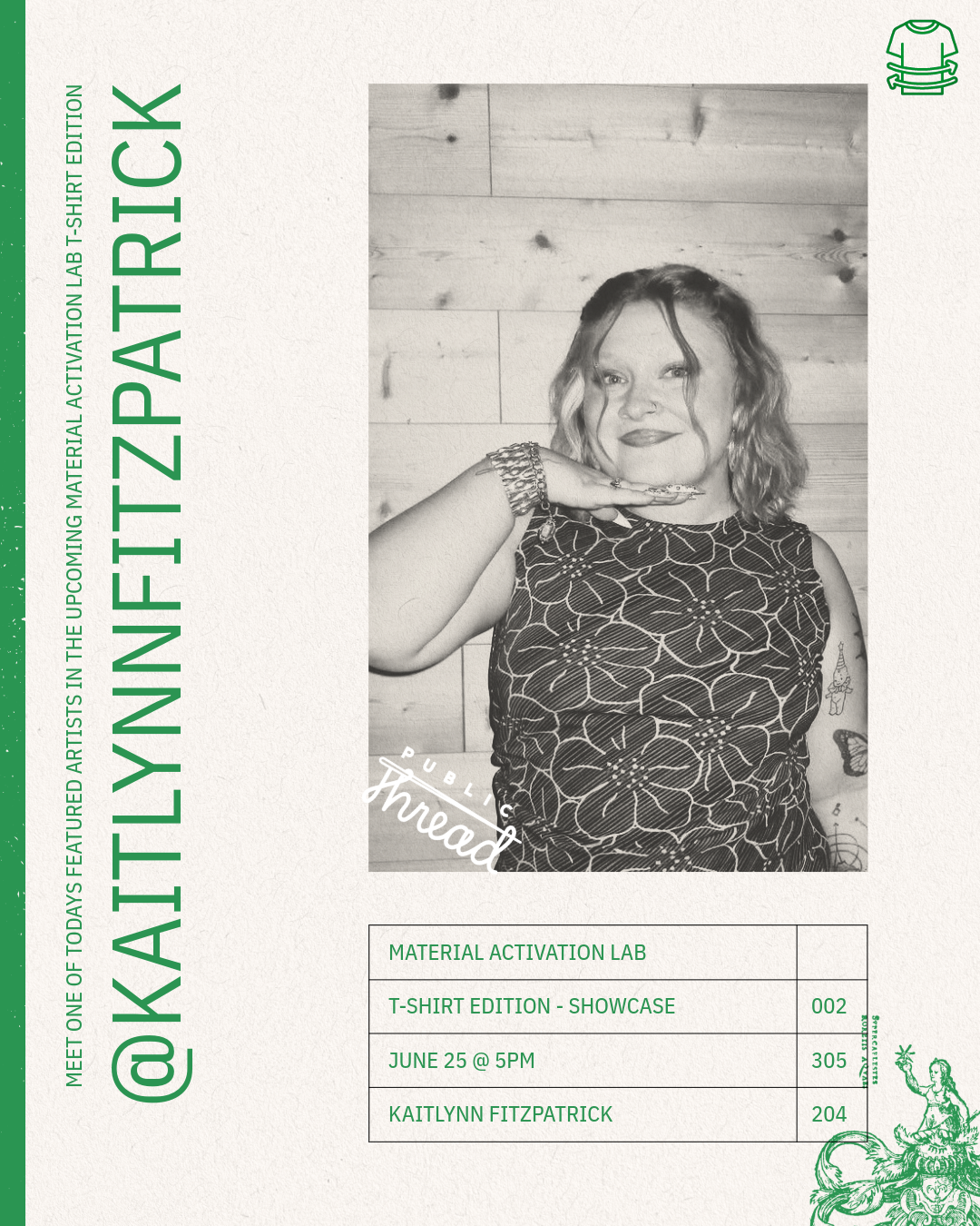 Promotional poster for Kaitlyn Fitzpatrick featuring a black and white photo of a person wearing a lace top.